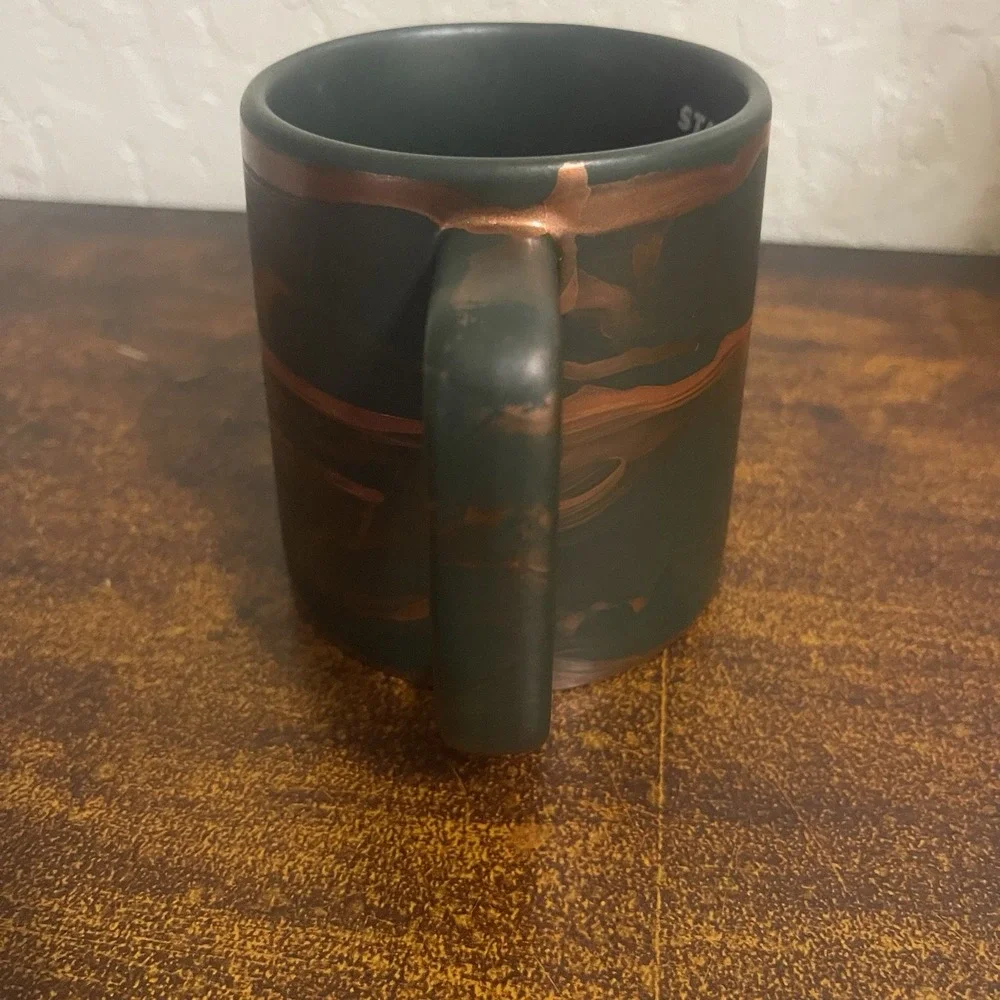 Starbucks 2022 Spring Mug Green with Copper Rose Gold Swirl 12oz